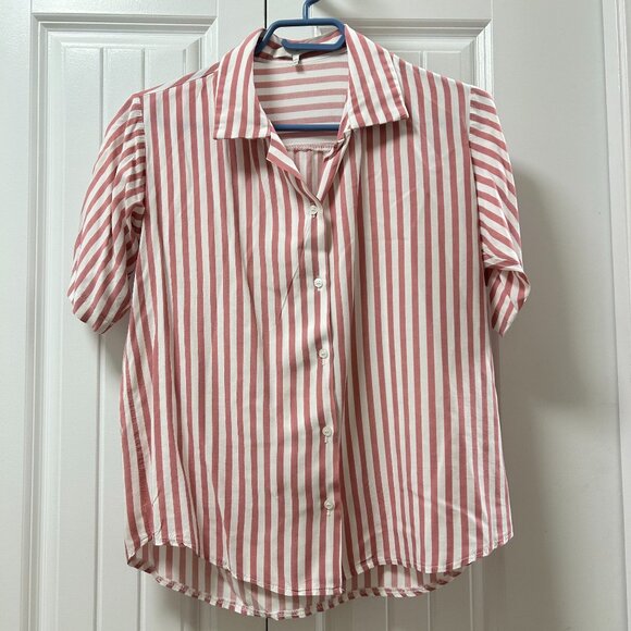 OAK + FORT Striped Short Sleeve Button Up Top - Picture 1 of 7